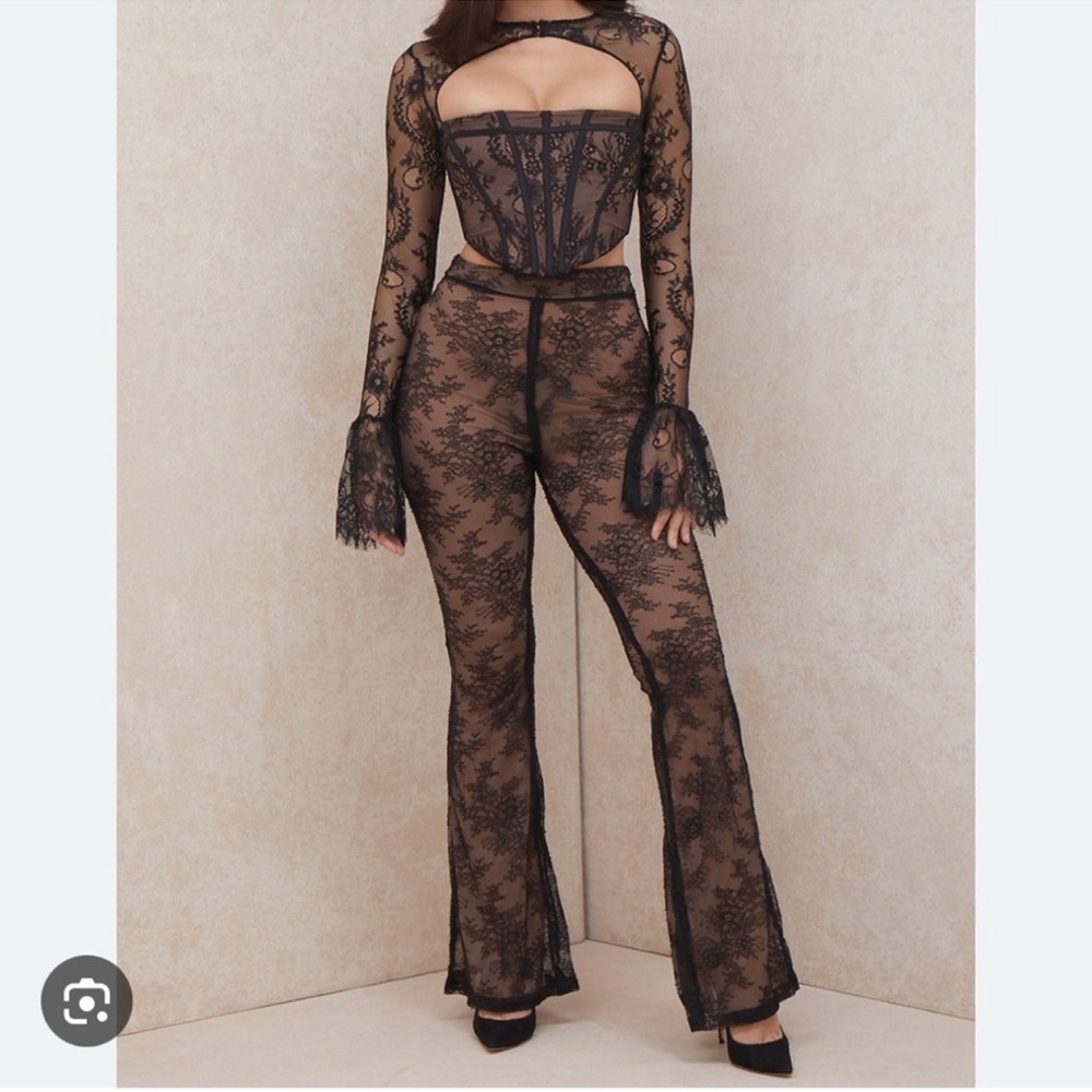 House of CB Ivy Black Lace High Waist Trousers